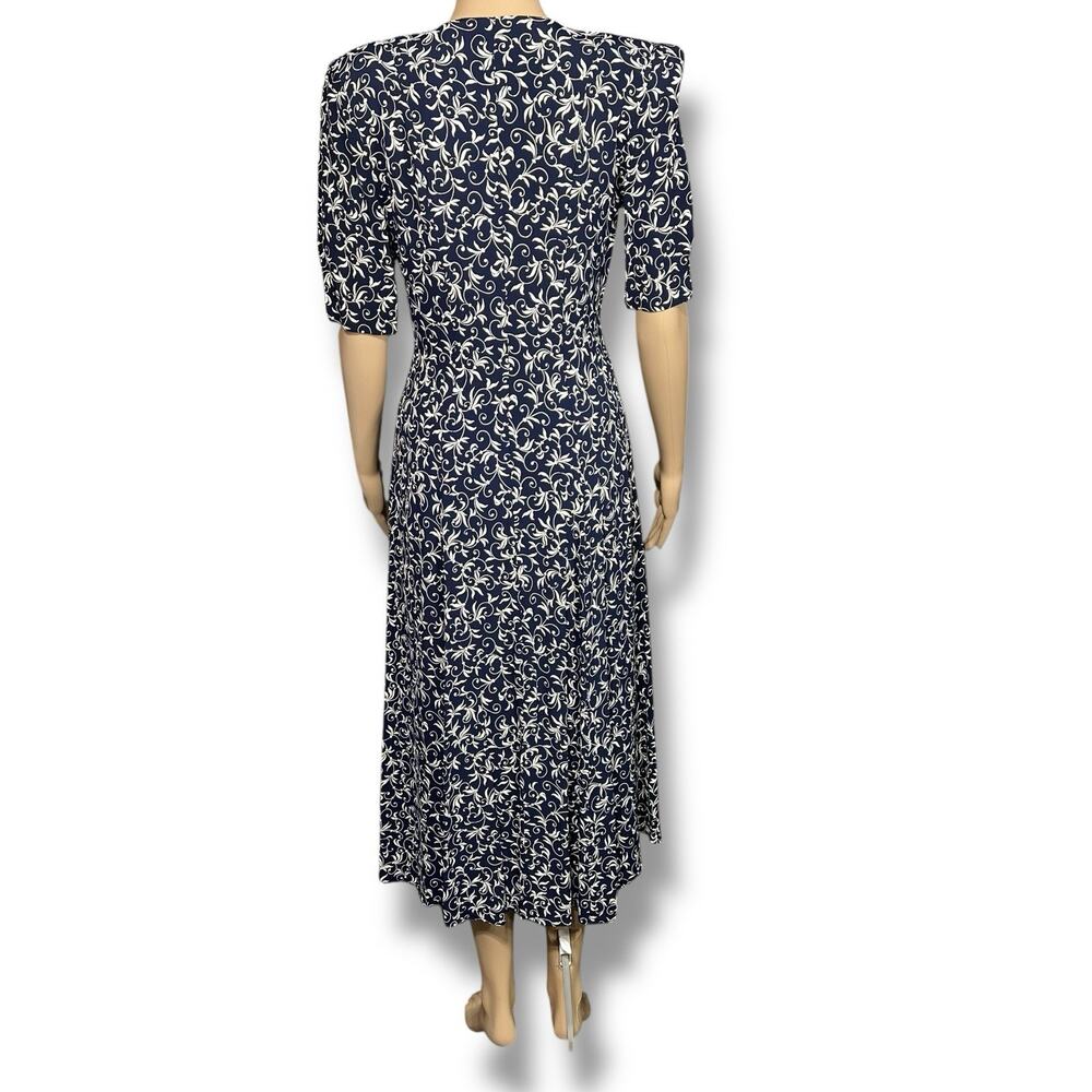 Express Vintage 90s Navy Floral Button Front Midi Shirt Dress Womens Size 10 - Picture 6 of 12